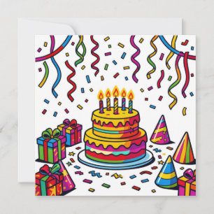 Invitation Célébration de fête d'anniversaire avec un gâteau