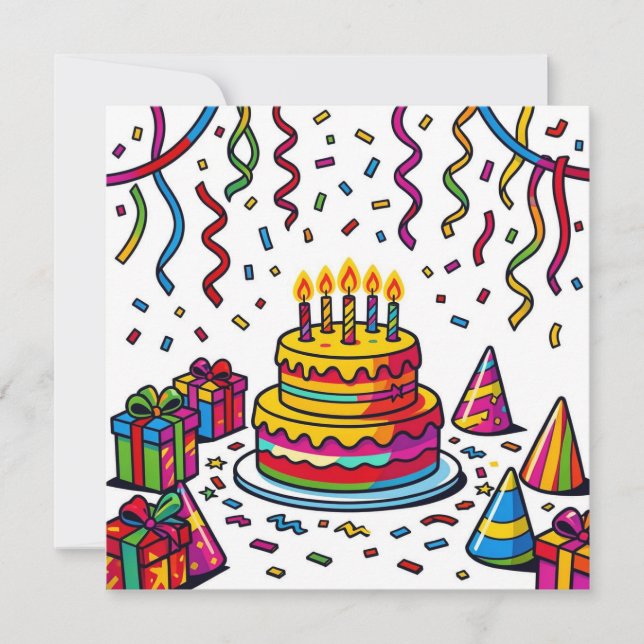 Invitation Célébration de fête d'anniversaire avec un gâteau  (Devant)