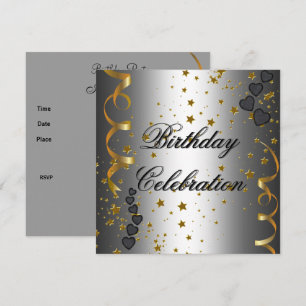 Invitation Célébration de fête d'anniversaire étoiles argent