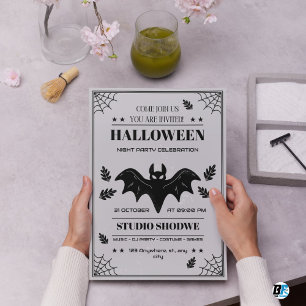 Invitation Célébration de fête d'Halloween vintage noir et gr