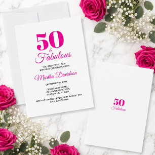 Invitation Célébration de fête rose chic 50 ans et fabuleuse