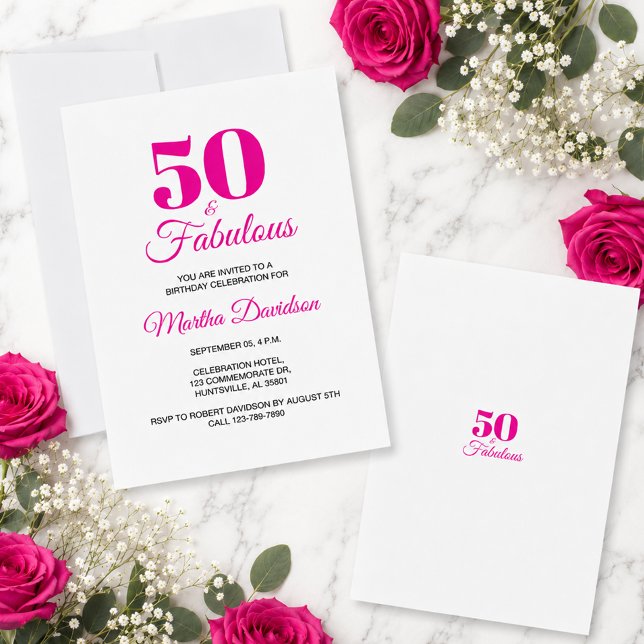 Invitation Célébration de fête rose chic 50 ans et fabuleuse (50 & Fabulous Pink Chic Party Celebration Invitation)