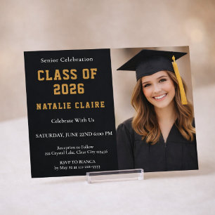 Invitation Célébration de fin d'études en photo dorée 2026