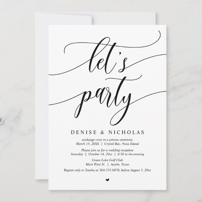 Invitation Célébration de fuite en mariage, faisons la fête (Devant)