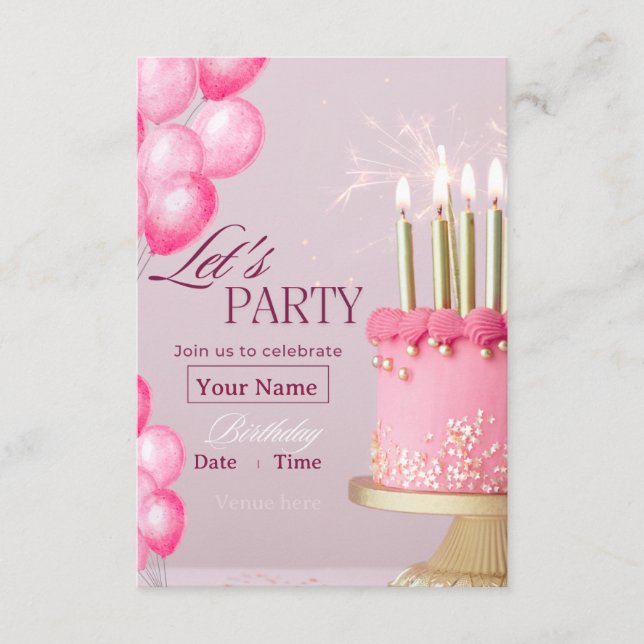 Invitation Célébration de gâteau d'anniversaire rose et de ba (Devant)