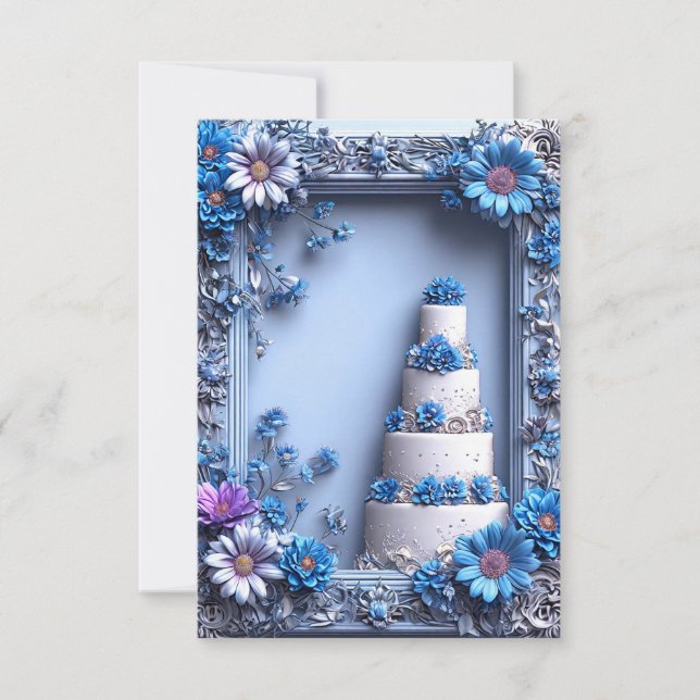 Invitation 💙 Célébration de gâteau floral bleu pour les évén (Devant)