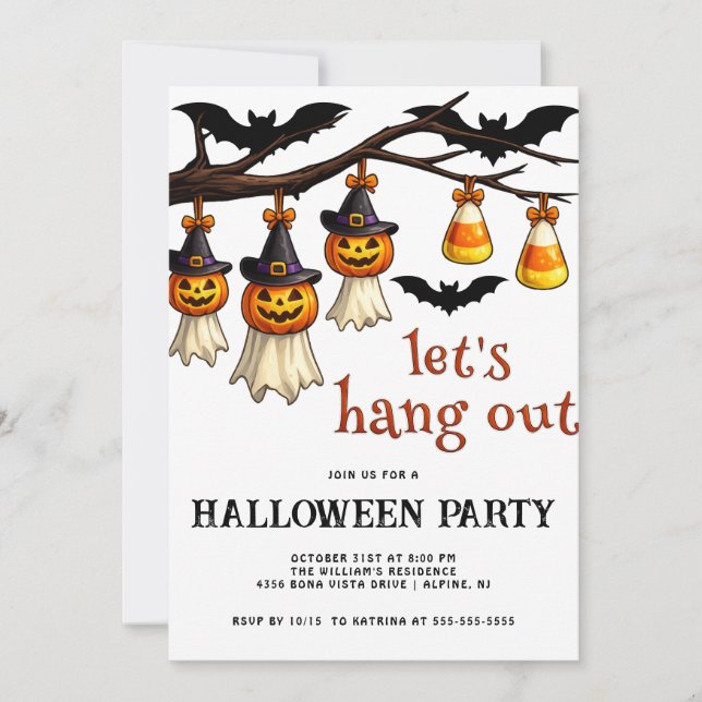 Invitation Célébration de Halloween Trendy Let's Hang Out  (Devant)