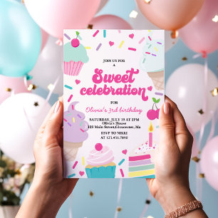 Invitation Célébration de la crème glacée et du gâteau sucré