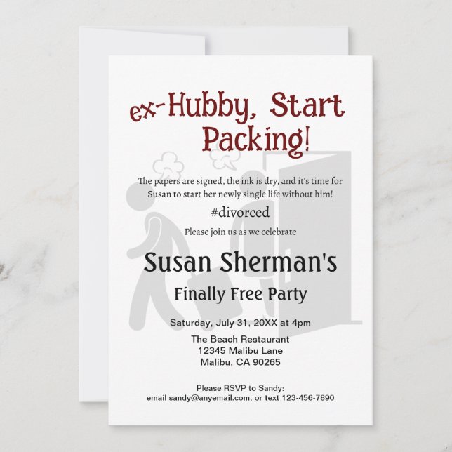 Invitation Célébration de la fête de divorce Ex Hubby Commenc (Devant)