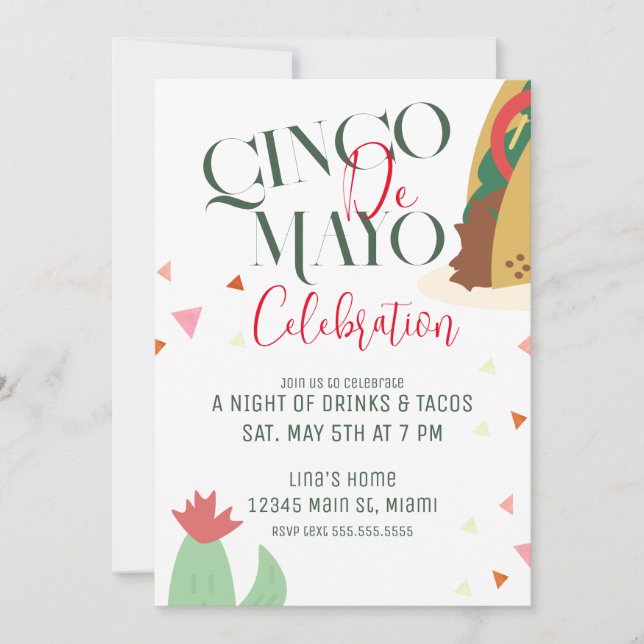 Invitation Célébration de la fête du Cinco De Mayo avec tacos (Devant)