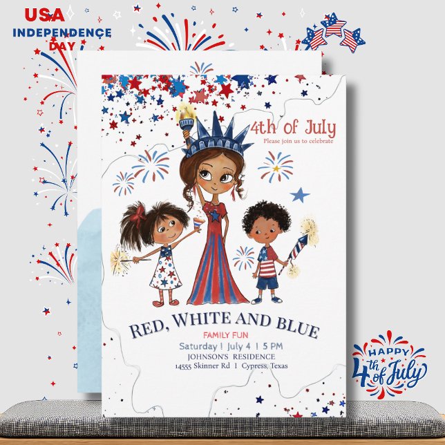 Invitation Célébration de la fête nationale du 14 juillet ave (Cute 4th of July Family BBQ Party Invitation)