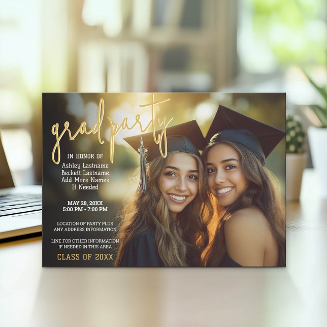 Invitation Célébration de la graduation de groupe - Photo con (Group Graduation Party Invitation with Photo)