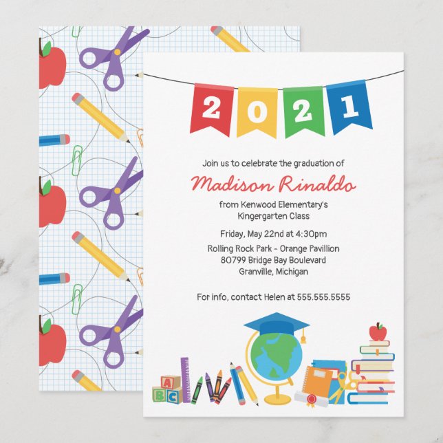 Invitation Célébration de la graduation élémentaire des enfan (Devant / Derrière)