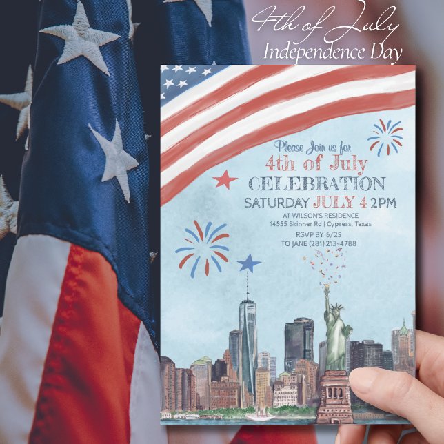 Invitation Célébration de la ligne Skyline 4 juillet Patrioti (Patriotic NYC Skyline 4th of July Celebration Invitatio)