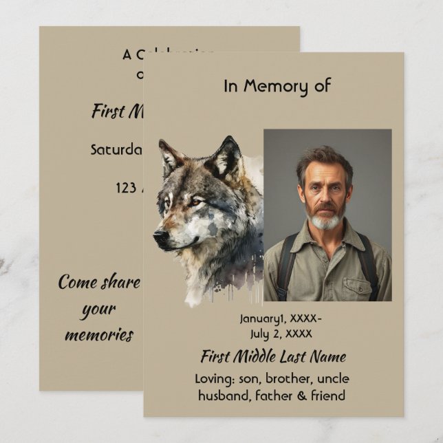 Invitation Célébration de la mémoire d'art de loup d'invitati (Devant / Derrière)