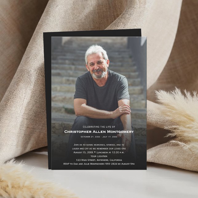 Invitation Célébration de la mémoire funéraire (Celebration of Life funeral memorial photo invitations, PRINTED and/or INSTANT DOWNLOAD)