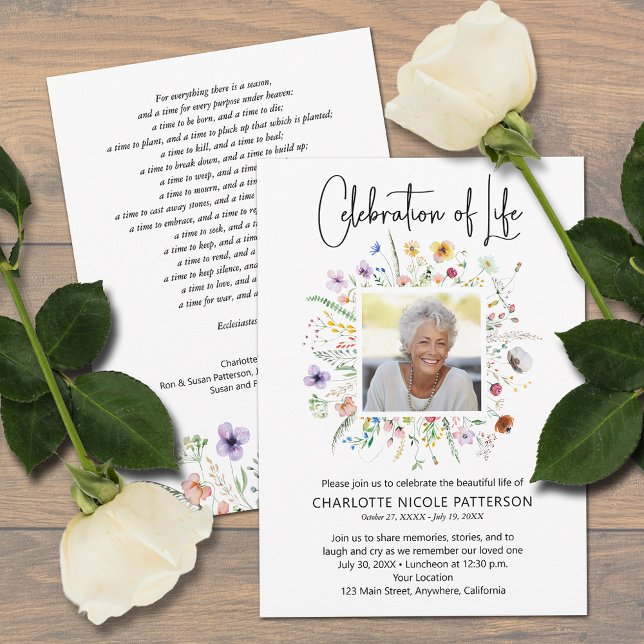Invitation Célébration de la photo de funérailles de vie  (Loved one's photo on Celebration of Life funeral invitations, PRINTED and/or INSTANT DOWNLOAD)