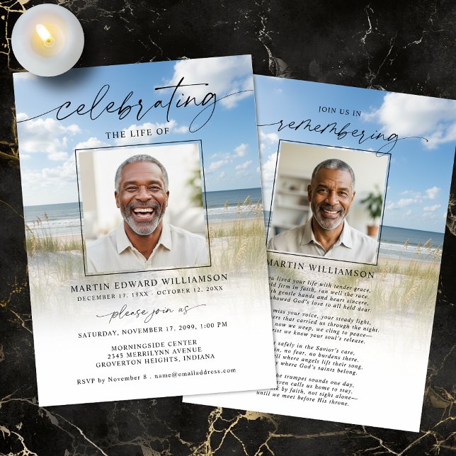 Invitation Célébration de la photo de plage de funérailles de (Créateur téléchargé)