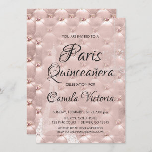 Invitation Célébration de la Quinceañera en or de la Rose Ros
