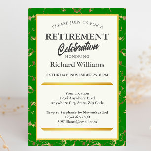 Invitation Célébration de la retraite Formal Green Gold Marbl