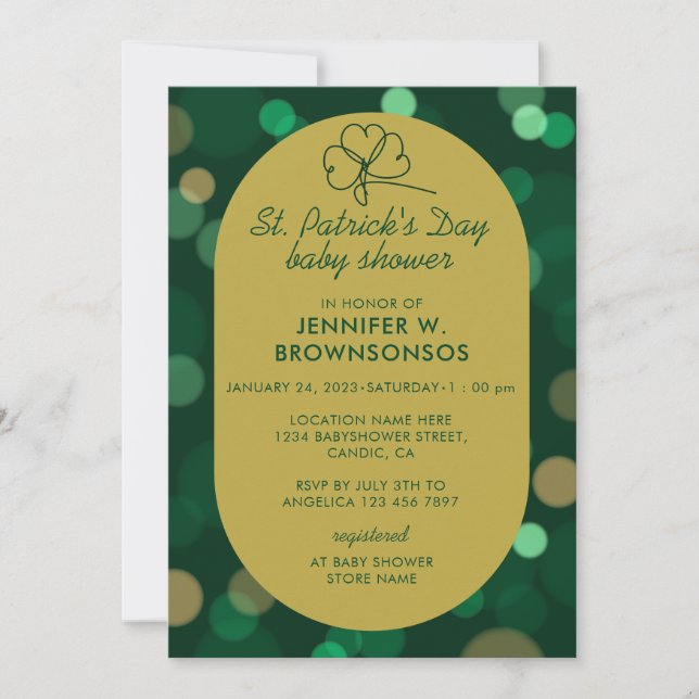 Invitation Célébration de la Saint-Patrick chanceuse Bokeh (Devant)