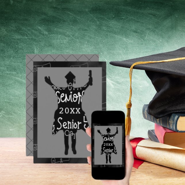 Invitation Célébration de la Silhouette Grey Party (Senior Graduate Silhouette Gray Party Celebration Invitation)