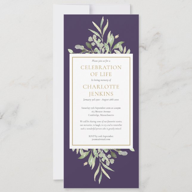 Invitation Célébration de la verdure de la vie Service funéra (Devant)