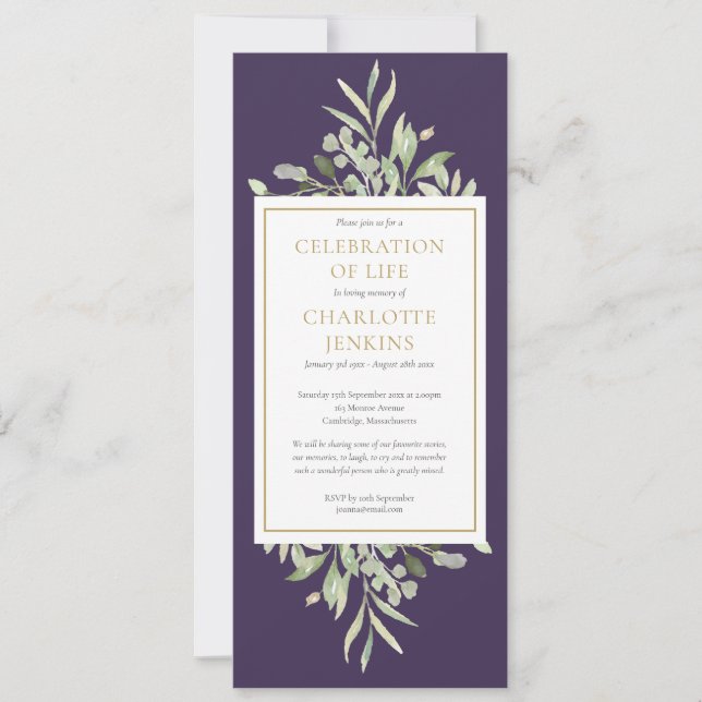 Invitation Célébration de la verdure Service funéraire de la  (Devant)