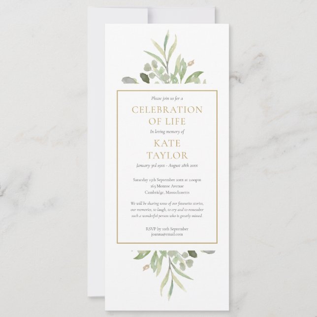 Invitation Célébration de la verdure Service funéraire de la  (Devant)