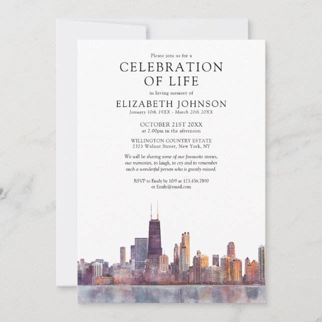 Invitation Célébration de la vie à Chicago Mémorial Funéraill (Devant)