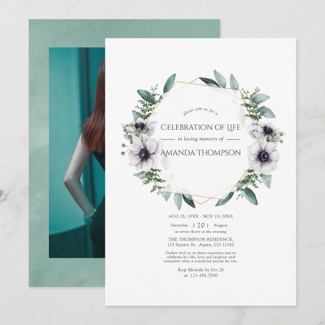 Invitation Célébration de la vie à l'aquarelle Eucalyptus Ané (Devant / Derrière)
