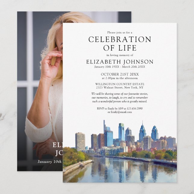 Invitation Célébration de la vie à Philadelphie Funérailles M (Devant / Derrière)