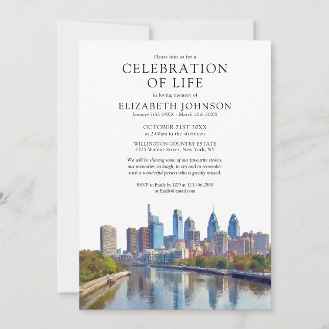 Invitation Célébration de la vie à Philadelphie Funérailles M (Devant)