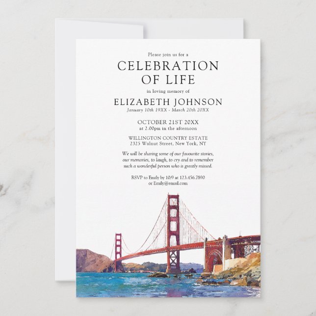 Invitation Célébration de la vie à San Francisco Obsèques (Devant)