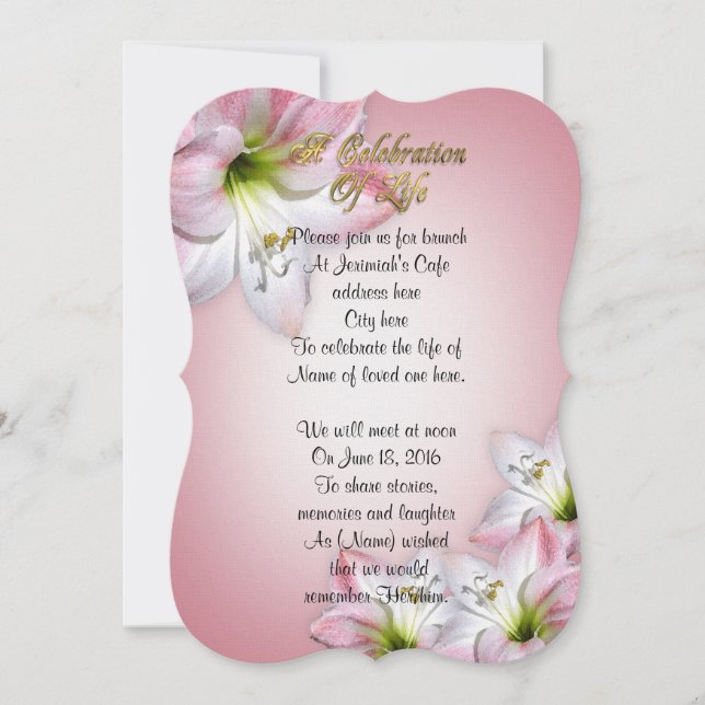 Invitation Célébration de la vie amaryllis (Devant)