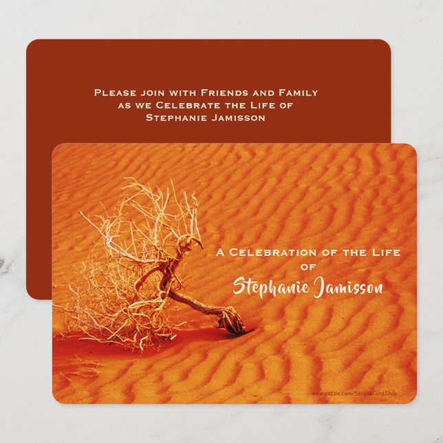 Invitation Célébration de la vie, arbre solitaire dans le sab (Devant / Derrière)