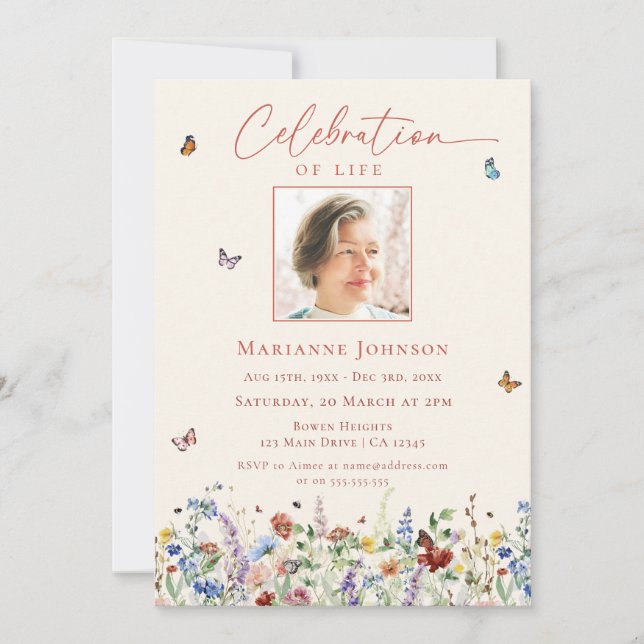 Invitation Célébration de la vie au mémorial du Fleur sauvage (Devant)