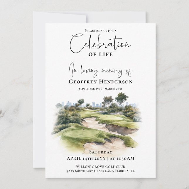 Invitation Célébration de la vie au parcours de golf (Devant)