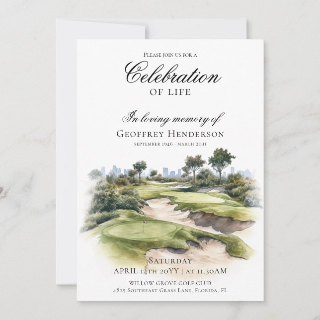 Invitation Célébration de la vie au parcours de golf (Devant)