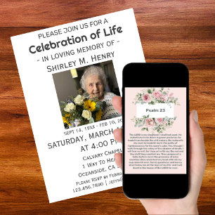 Invitation Célébration de la vie au psaume 23 Pivoine rose