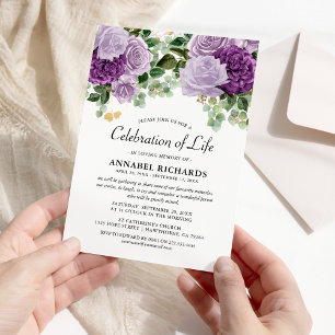 Invitation Célébration de la vie aux florales violettes aquar