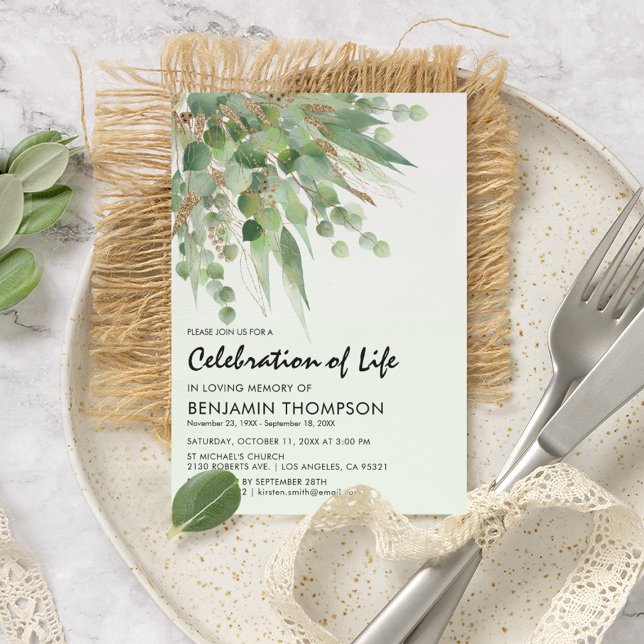 Invitation Célébration de la vie avec aquarelle d'eucalyptus  (Créateur téléchargé)
