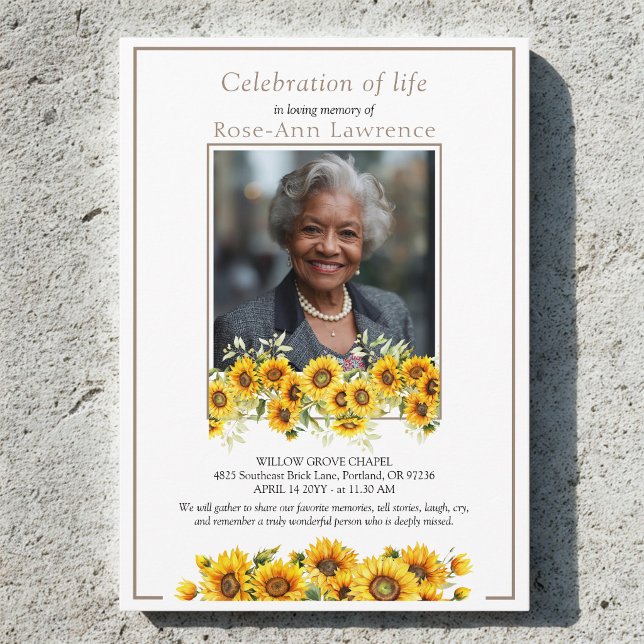 Invitation Célébration de la vie avec bordure de tournesols P (Créateur téléchargé)