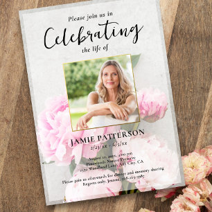 Invitation Célébration de la vie avec des fleurs de pivoine P