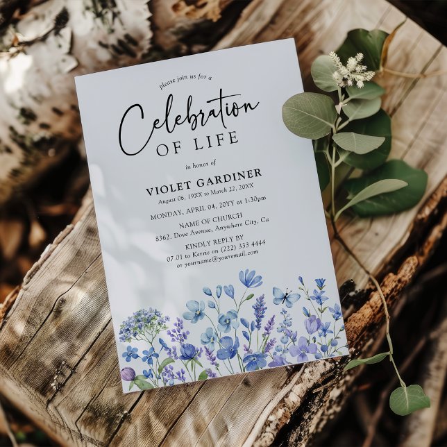 Invitation Célébration de la vie avec des fleurs sauvages ble (Créateur téléchargé)