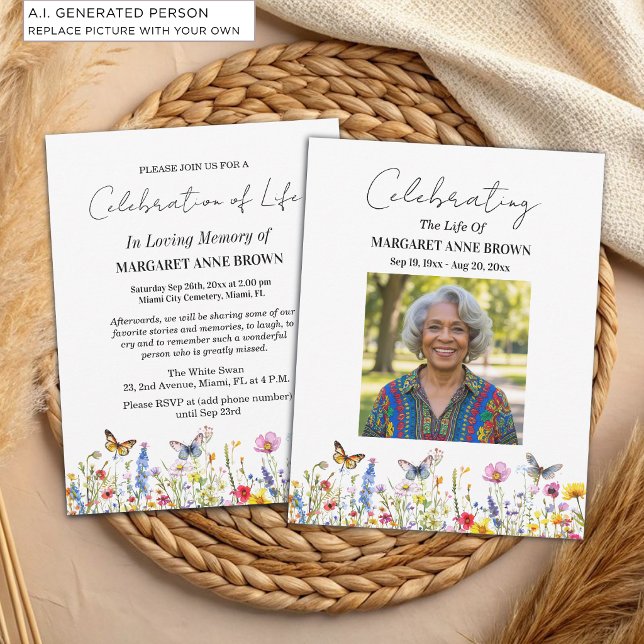 Invitation Célébration de la vie avec des fleurs sauvages col (Créateur téléchargé)