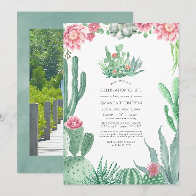 Invitation Célébration de la vie avec des succulentes à l'aqu (Devant / Derrière)