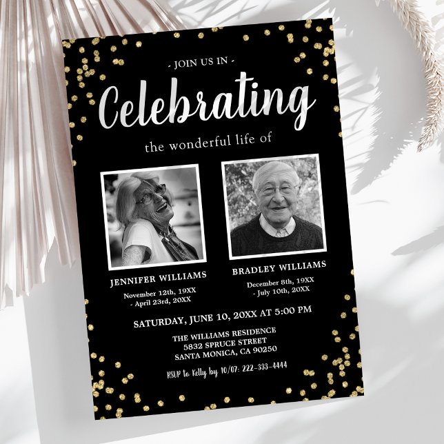 Invitation Célébration de la vie avec double photo Funéraille (Créateur téléchargé)