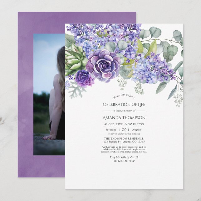 Invitation Célébration de la vie avec eucalyptus tropical et  (Devant / Derrière)