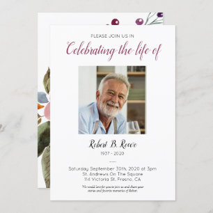 Invitation Célébration de la vie avec la photo Fleurs Bourgog